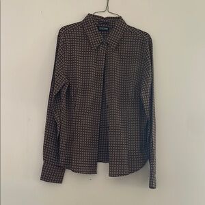New York & Company Black and Brown Casual Button Down Shirt Woman Size L